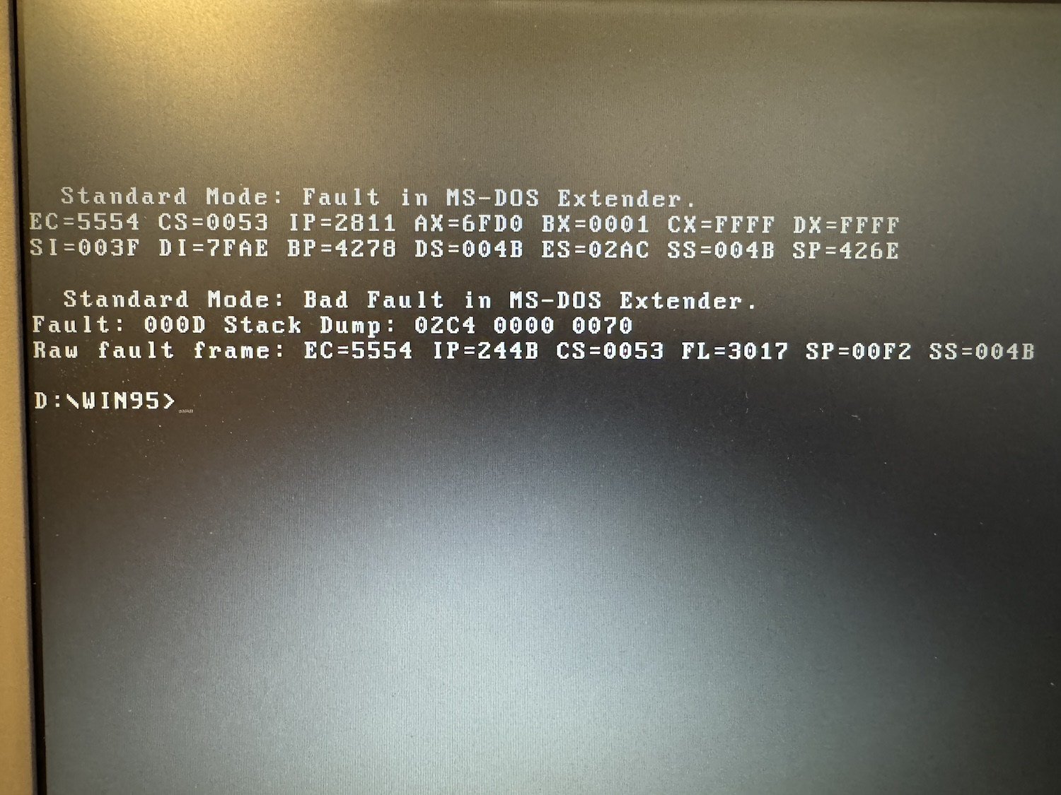"Fault in MS-DOS Extender" after starting the Windows 95 setup