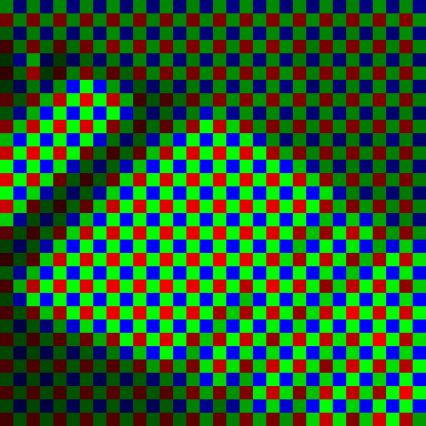 The same pixels, coloured by their Bayer filter