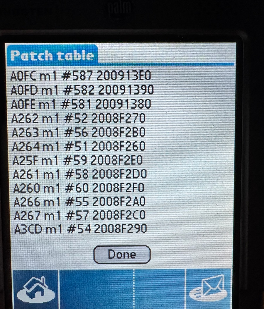 Options → Patch table (first version): trap, module, export number and current address of every function DateFix found on the T3
