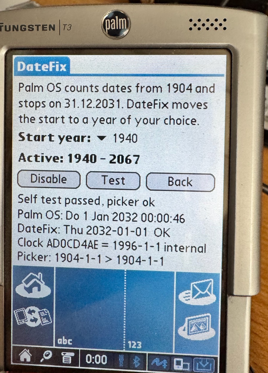 The main screen of DateFix during the investigation: the last line shows what the date picker was called with (internal years: 1904-1-1)
