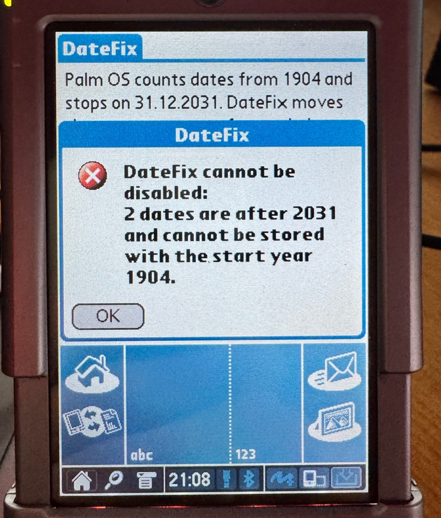 Disable on a Palm with entries after 2031: a dead end in the first version