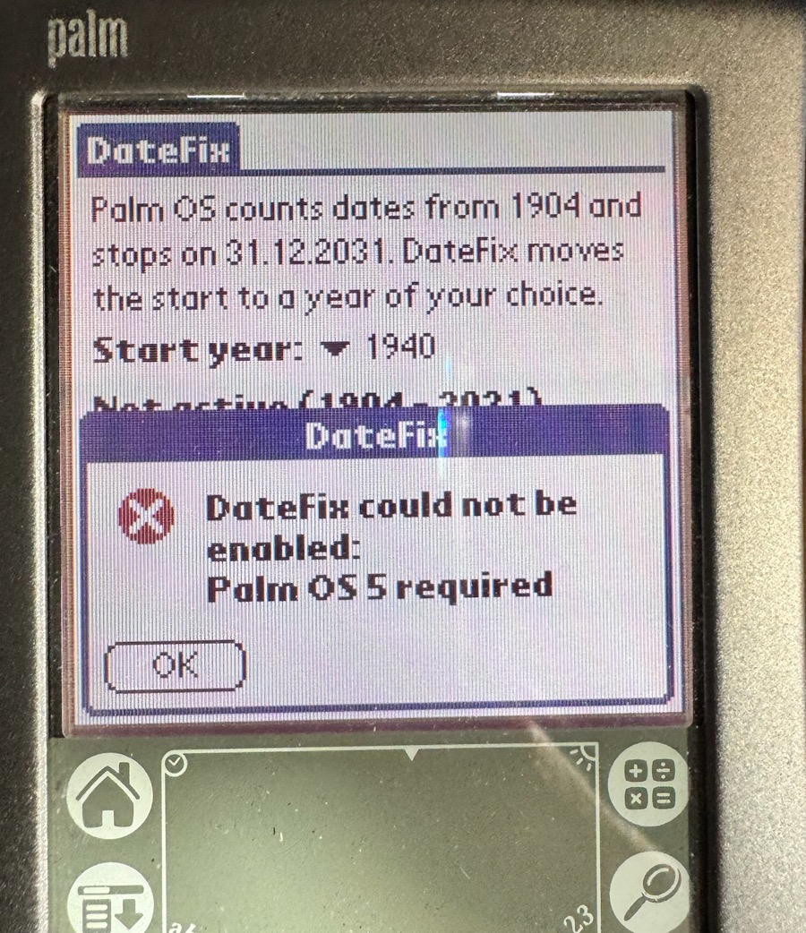 A Palm m515 with the first version that knows only Palm OS 5: 